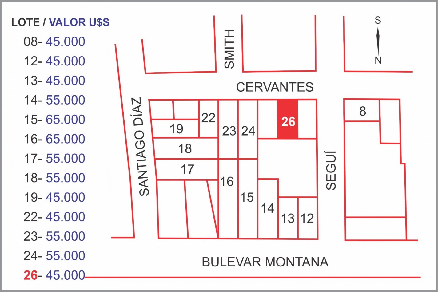 Lote 26 Cervantes entre Segui y Santiago Diaz